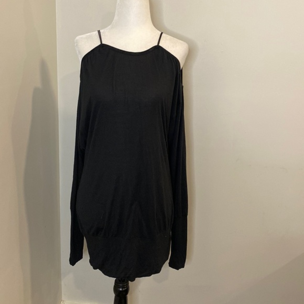 Free People Black Cold-Shoulder Long Sleeve Top